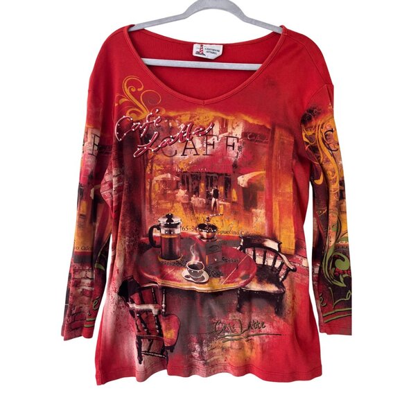 Lighthouse Apparel Embellished Cafe Latte Graphic Long Sleeve Top Y2K Vintage - Picture 2 of 9